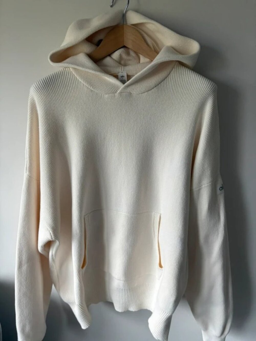 Alo Yoga Ribbed Knit Hoodie Cream White Size M